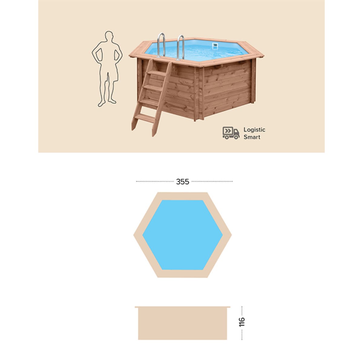 Dimensioni Piscina in Legno Esagonale Summer Joy