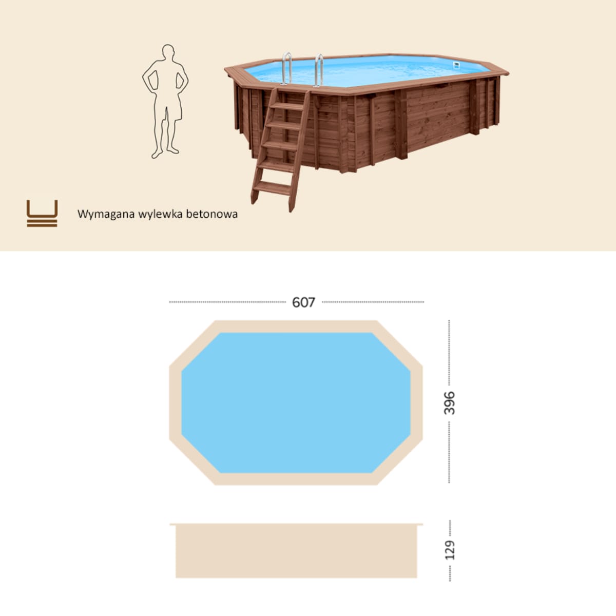 Dimensioni Piscina in Legno Ovale Premium Caviana