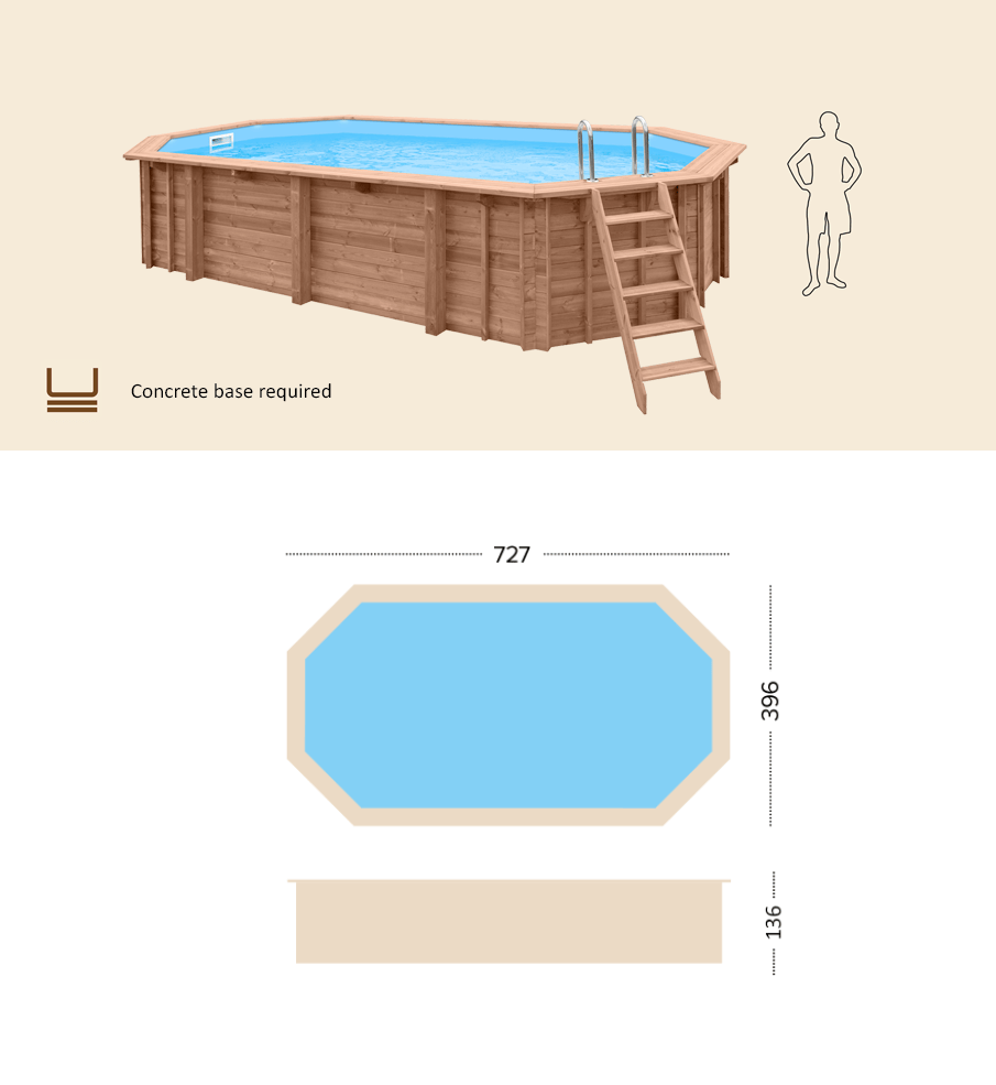 Dimensioni Piscina in Legno Ovale Ocean Wave
